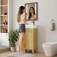 thumbnail image 7 of 16" Bathroom Vanity with Sink, Freestanding Bathroom Sink Cabinet with 2 Soft-Closing Doors & Large Storage Drawer, Wood Vanity Cabinet, Easy Assembly & Cleaning, Natural Wood, 7 of 7