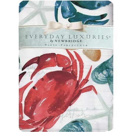 

Newbridge Stone Crab Coastal Print Vinyl Tablecloth with Flannel Backing 60 Inch x 84 Inch Oval