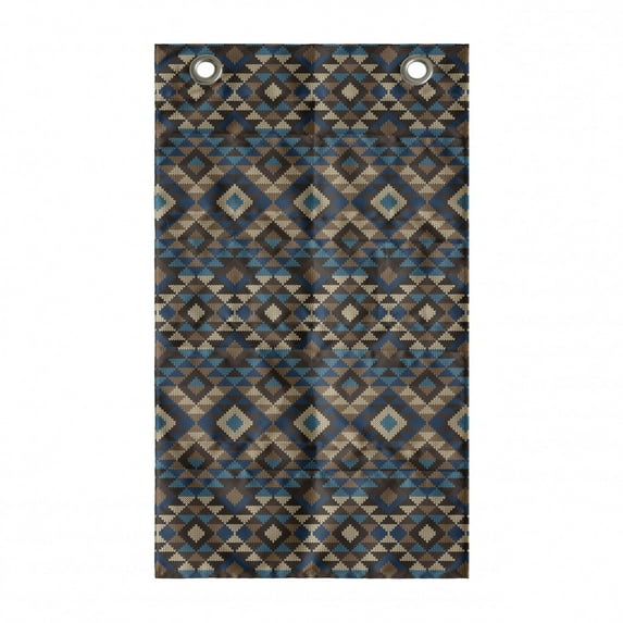 Ethnic Hanging Pocket Organizer, Knitted Jacquard Illustration Texture Image Geometric Style, Printed Polyester Storage Bag with Pockets, 21" x 31", Brown and Dark Blue