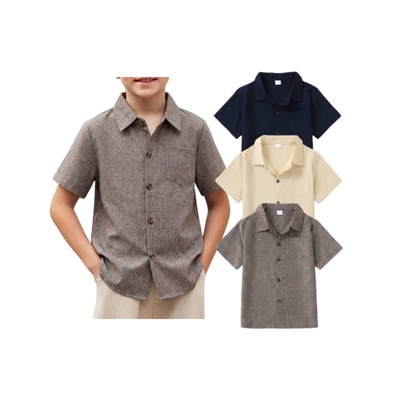PureChapter 3-Pack Boys Button Down Shirt Short Sleeve Summer Casual Shirts for Boys Ages 8-12
