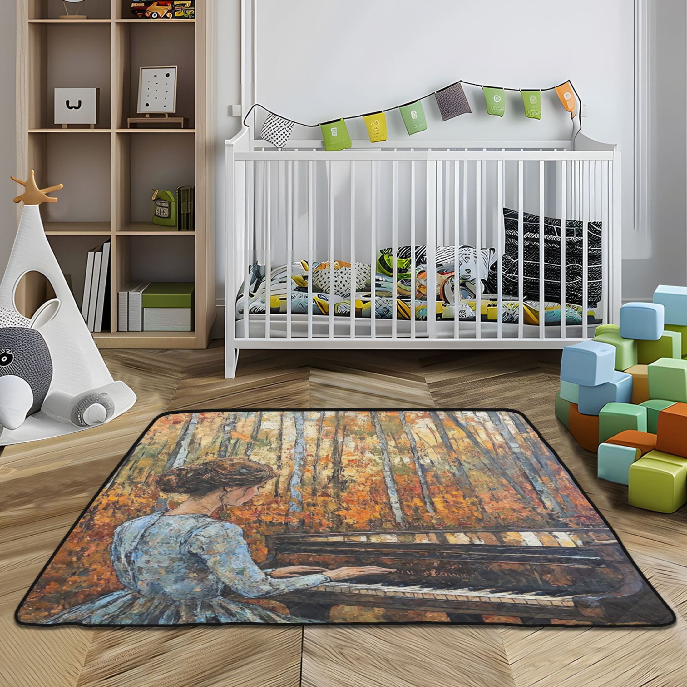 WOBOGO The Lass Plays The Piano Baby Playmats Extra Large Waterproof Rollable Activity Pads for Toddlers 50×50inch