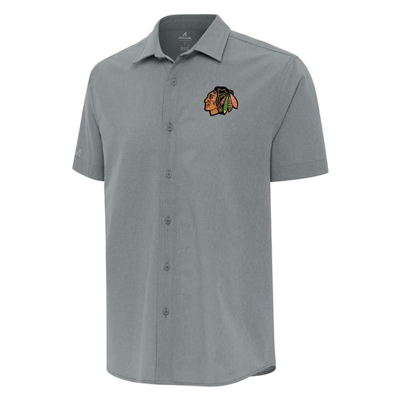 Men's Antigua  Gray Chicago Blackhawks Activate Woven Short Sleeve Button-Up Shirt