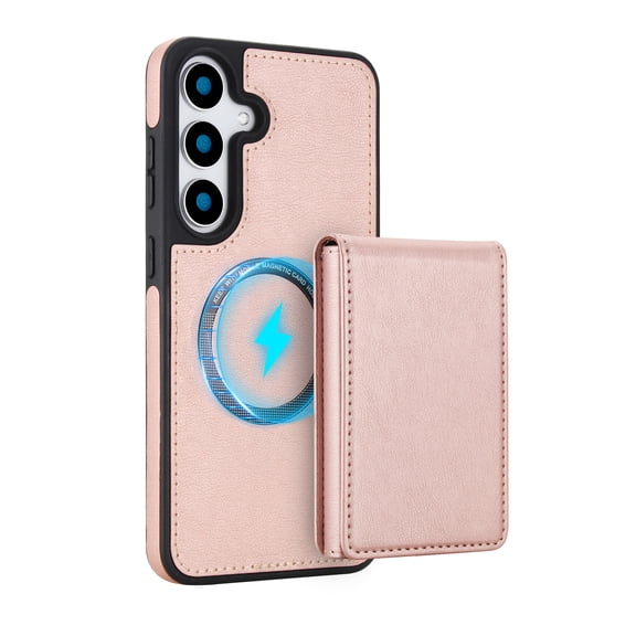 For Samsung Galaxy S22 Phone Case,Compatible with Mag-Safe,Retro PU Leather Back,2-in-1 Magentic Detachable Credit Card Holder Flip Cover Kickstand,Shockproof Anti-fall,Rugged Phone Case,Rosegold