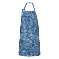 Blue Pioneer Flower and Paisley Pattern Apron-Garden Aprons for Women with Pockets-Cotton Linen Waterproof Kitchen Cooking Gardening Aprons Adjustable for Kitchen,Cooking,BBQ and Salon 33x27 Inch