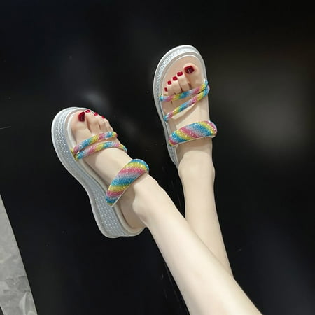 

ZHELIYO Women s sandals Women S Fashion Solid See Through Thick Bottom Sandals Slippers Flat Shoes Rhinestone Sandals White 7