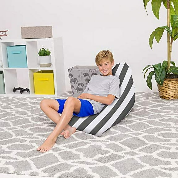 Posh Creations Twist Bean Bag Chair Lounger, Medium, Kids, 3 ft, Canvas, Gray Stripes