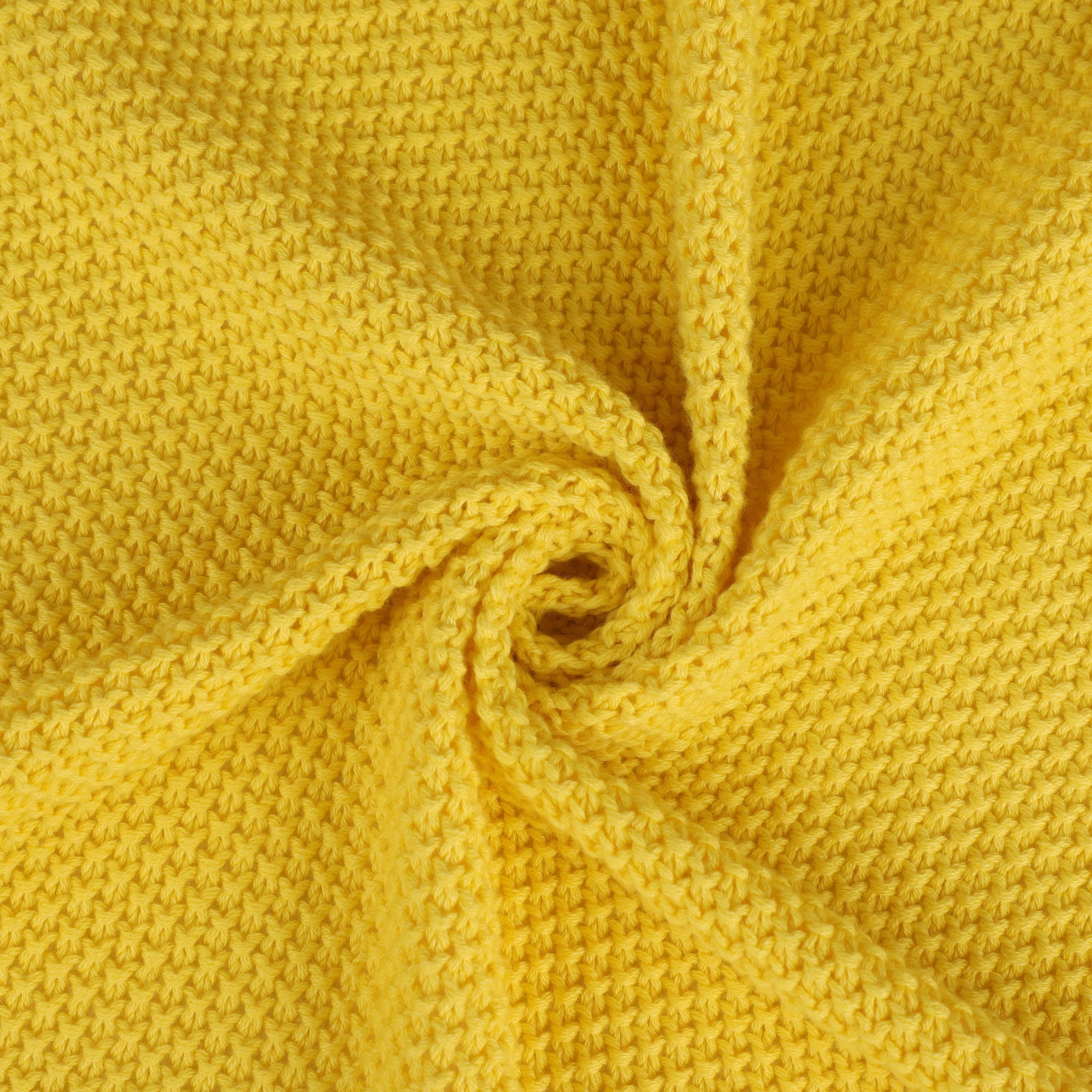 Unique Bargains Pure Cotton Soft Cable Knit Throw Blanket Yellow 51" x 59"