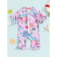 thumbnail image 2 of EYIIYE Infant Baby Girls Rash Guard Swimsuit 3M 6M 12M 18M Newborn One-piece Swimwear Rompers Half Sleeve Jumpsuit Floral Print Bodysuit Ruffles Zipper Bathing Suit Cute Fashion Sweet Beachwear, 2 of 9