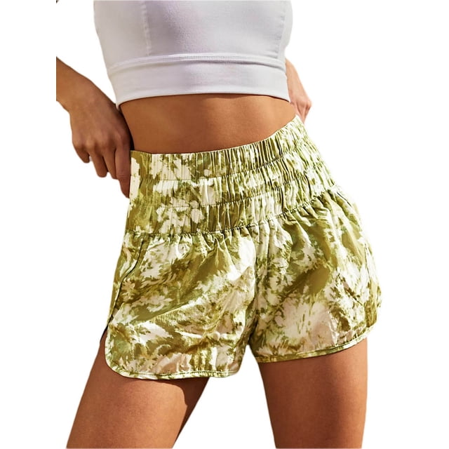 SAYOO Pantalones cortos holgados informales de verano para mujer, pantalones cortos elásticos de cintura alta con estampado abstracto, ropa de playa SAYOO Moda,ocio