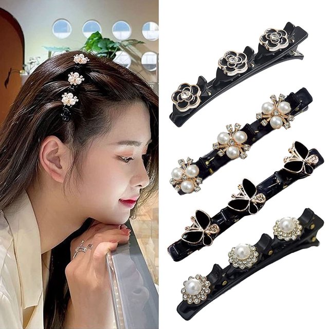 Fiudx Pinza para El Cabello de Cuatro Hojas, Accesorio para Cambiar de Estilo Rápidamente, Diseño de Diamantes de Imitación Brillantes, Pinza Pequeña Versátil, Elegante para Usar En Fiestas o En El T