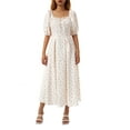 thumbnail image 1 of Qiylii Women Summer Casual Dress, Short Puff Sleeve Plain/Floral Square Neck High Waist Dress, Ladies Summer Long One-Piece Dresses, 1 of 9