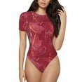 thumbnail image 2 of Goofa Abstract Red Marble Printed Women Rash Guard Short Sleeve,Tummy control Swimsuit Surfing Swimsuit Bathing Suit One Piece Swimsuit UPF 50-Large, 2 of 9