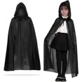 thumbnail image 1 of Capa negra con capucha para Halloween, accesorios de cosplay de bruja, disfraz de Halloween para adultos/niños, capa para adultos, (negro, 125 cm), 1 of 5
