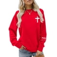 thumbnail image 2 of XIAOCHA Women's Cross Psalm Text Graphic Sweatshirt Long Sleeve Crewneck Pullover Faith Casual Sweatshirt, Red, Sizes XXL, 2 of 4