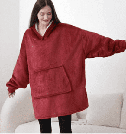 Wearable Blanket Hoodie, Oversized Sherpa Fleece Sweatshirt Blanket with Giant Hood Pocket and Sleeves for Adult, Warm & Cozy Grey Blanket