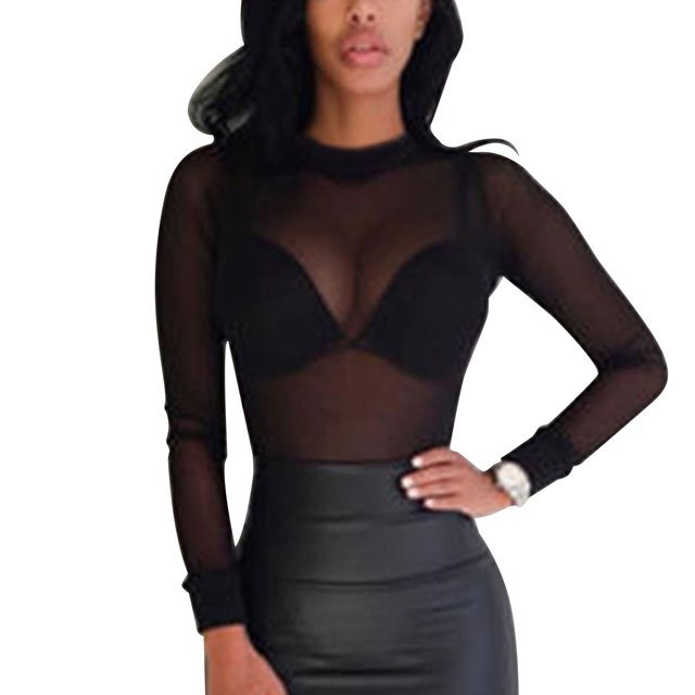 See Through Top Slim Fit Black Breathable Elastic Fashionable Mesh Top For Beach Party ANGGREK Otros