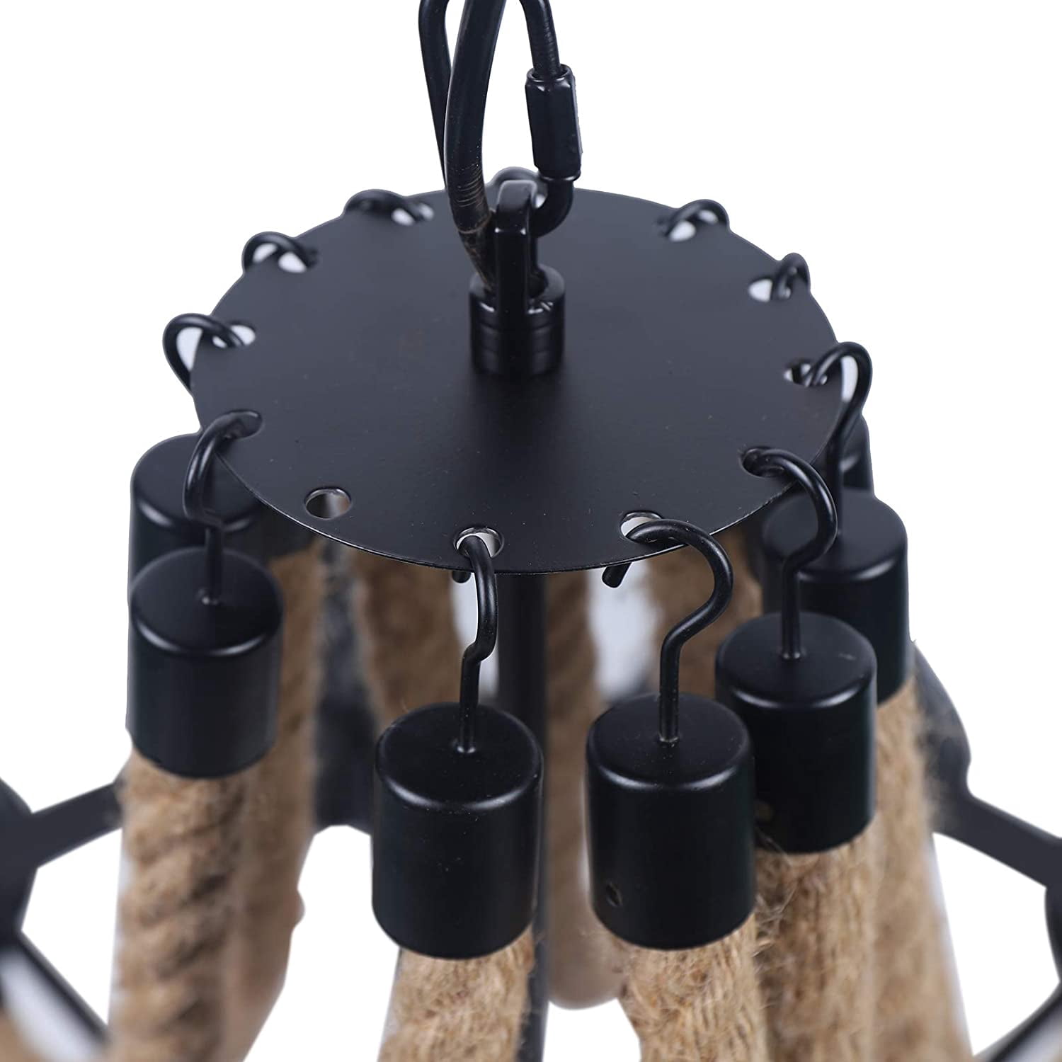 Miumaeov 12 Lights Industrial Rustic Chandelier Rope Pendant Light Farmhouse Round Wagon Wheel with Metal Shade Pendant Lighting Fixture for Dinning Room Kitchen Island