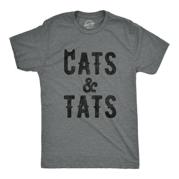 Mens Cats and Tats T shirt Funny Tatoo Graphic Cat Dad Saying Hilarious Graphic Tees