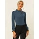 thumbnail image 3 of Blusa De Trabajo De Manga Larga Con Cuello Alto Y Volantes Elegantes Para Mujer Azul Oscuro S, 3 of 5
