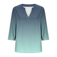 thumbnail image 5 of Olyvenn Womens Plus Size 3/4 Sleeve Tops Casual Gradient V Neck Button Tee Shirts Basic Loose Fit Tunic Blouse Army Green XXXXXL, 5 of 5