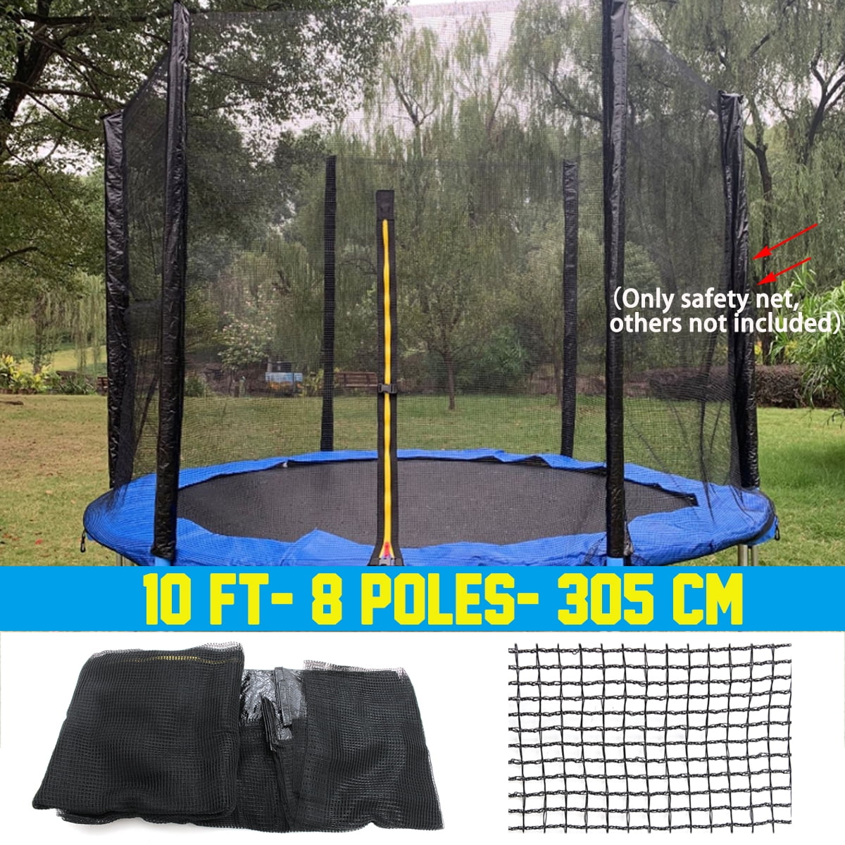 8/10/12/14FT Bounce Trampoline Safety Net Enclosure Net Fence for Round Trampoline  - Breathable and Weather-Resistant Trampoline Net Replacement w/zipper