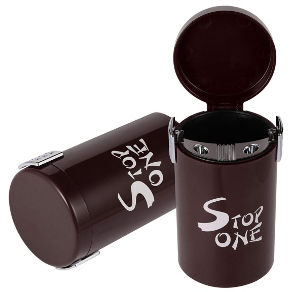 STOP ONE Car Ashtray, Portable Ashtray, CA-561 Auto Ash Tray with Lid and Led, Brown