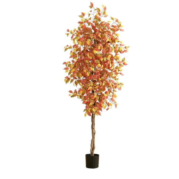 Nearly Natural 7ft. Autumn Ficus Artificial Fall Tree, Orange