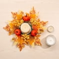 thumbnail image 7 of YyuenwAutumn Pumpkin Maple Leaf Candle Wreath Halloween Thanksgiving Harvest Table Centerpiece Multi-Color Artificial Floral Ring Mantel Mini Hanging Decor, 7 of 7