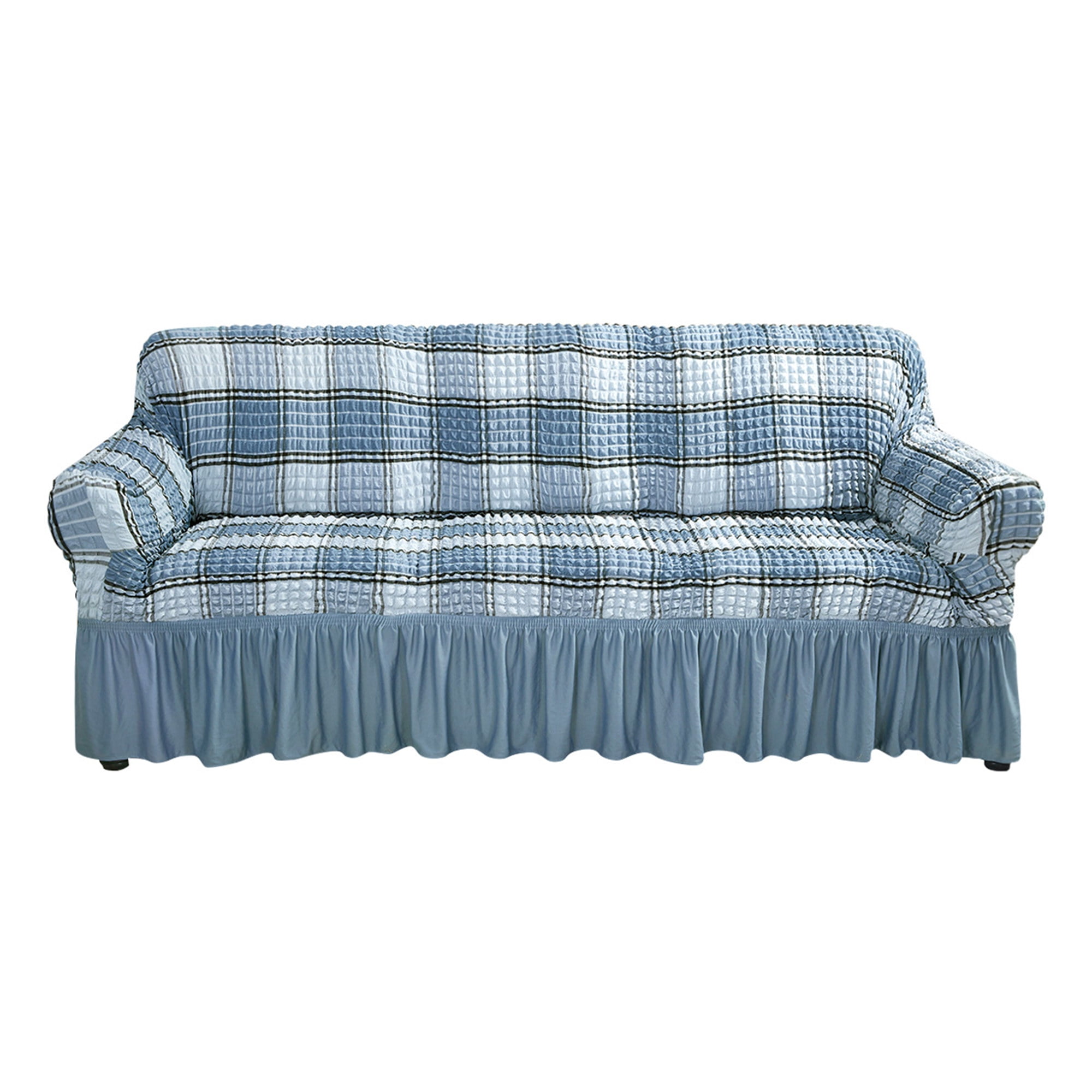 ANMINY Stretchy Sofa Slipcover Plaid Pleated Ruffled Skirt Loveseat Couch Cover