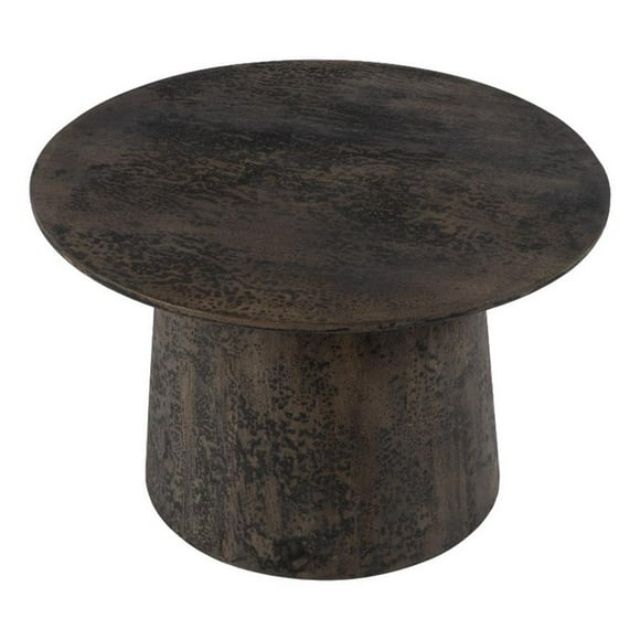 Beaumont Lane Mid-Century 23.5"W Round Drum Coffee Table in Antique Walnut
