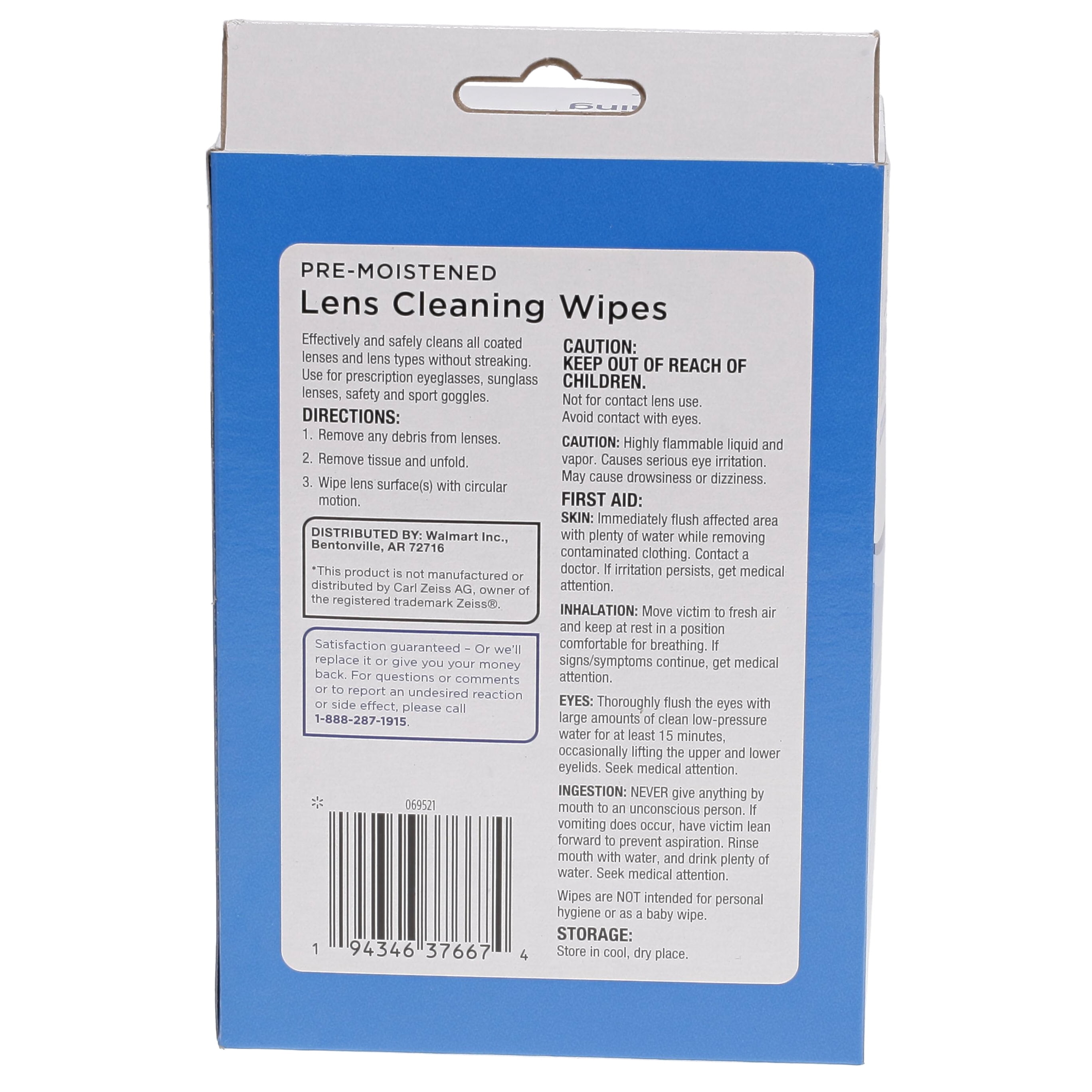 Equate Pre-Moistened Lens Cleaning Wipes, 100 Count, Compare to Zeiss® Lens Wipes