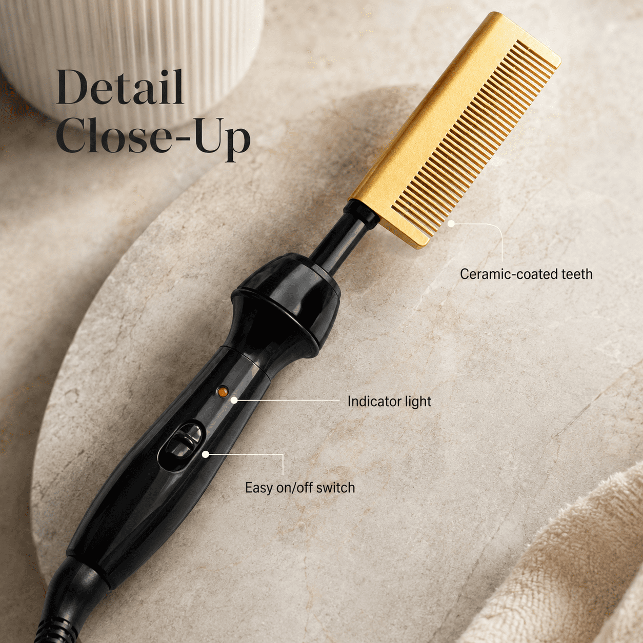 Ceramic Electrical Pressing Comb,Black & Gold