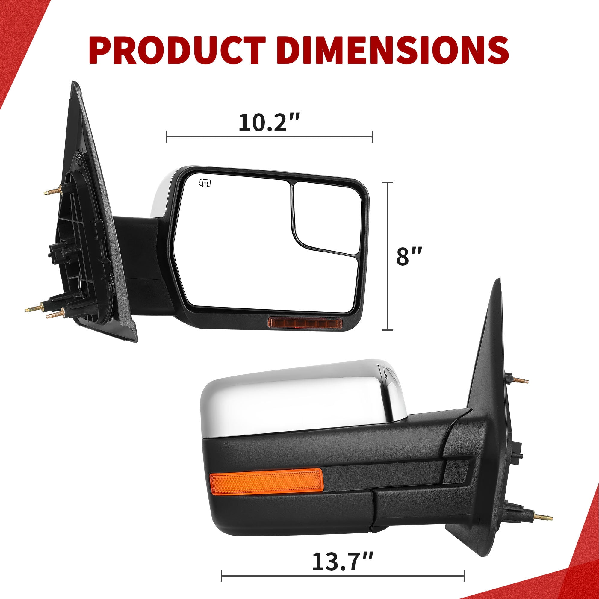 LEDKINGDOMUS Power Heated Right Passenger Side Mirror with Puddle Light & Turn Signal Compatible with Ford F150 2004 2005 2006 2007 2008 2009 2010 2011 2012 2013 2014 Chrome