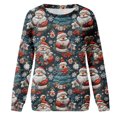 thumbnail image 6 of asdoklhq Long Sleeve T Shirt Women Fall and Winter Christmas Santa Print Casual Long Sleeved Round Neck Hooded Sweatshirt Blouse Dark Blue 2X, 6 of 7
