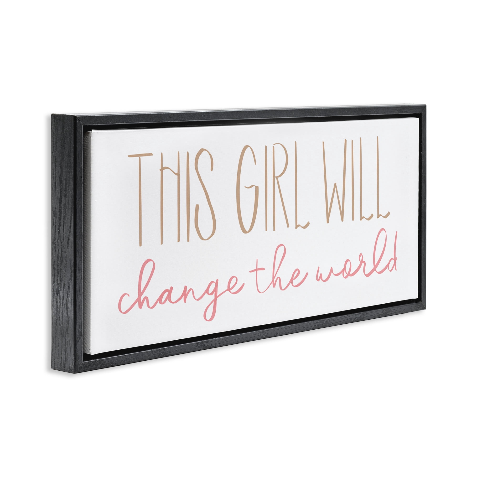 Stupell Industries Girl Power Motivational Phrase Inspirational Painting Black Floater Framed Canvas Art Print Wall Art, 31 x 14