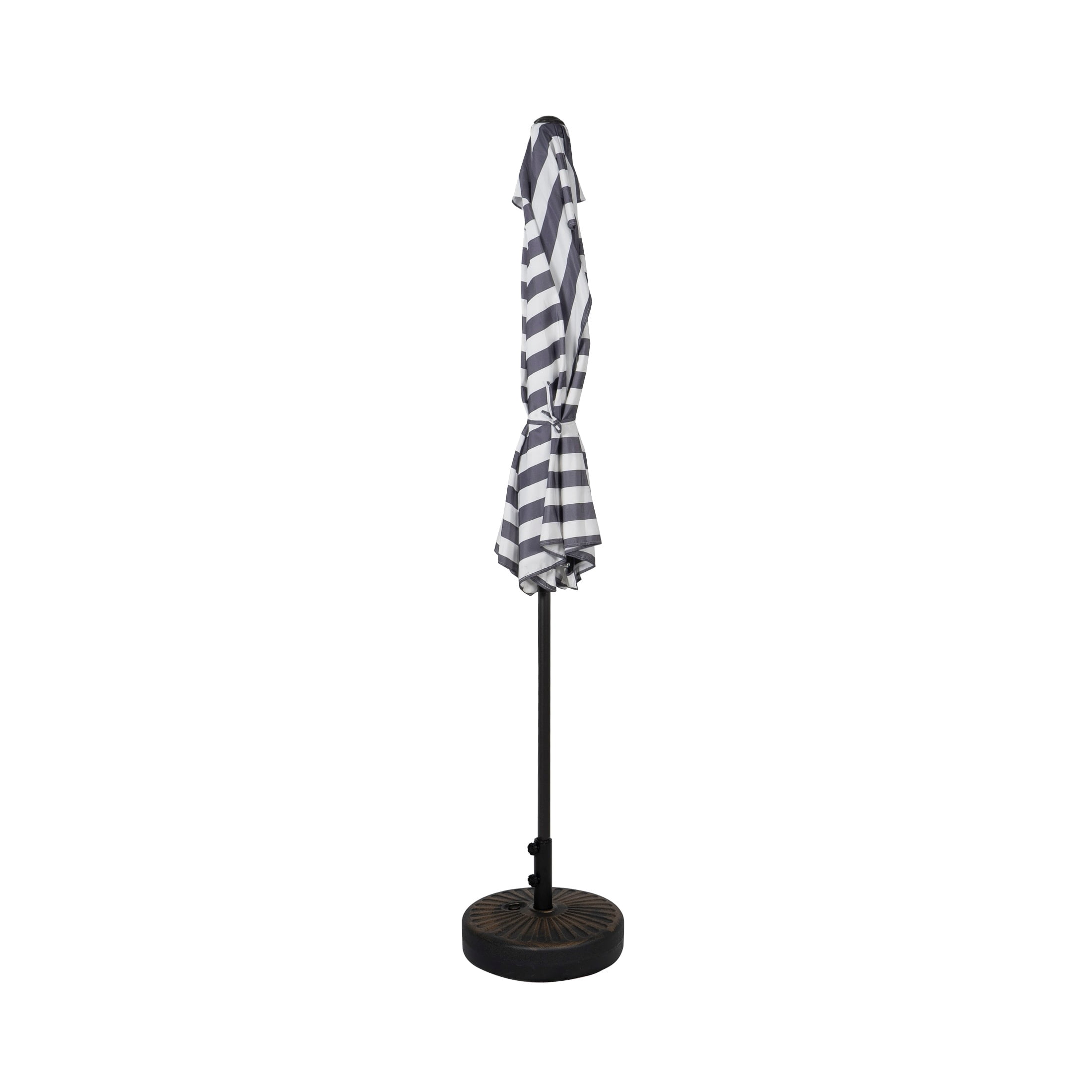 Andrea 9-Ft. Half Umbrella with Bronze Finish Fillable Base Grey Stripe