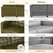 ACMEASE Classic Faux Leather Tufted Backrest Loveseat with Two Bolster Pillows, Olive Green