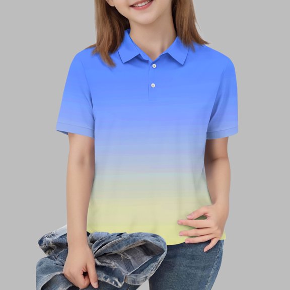 Unisex Ombre Color Short Sleeve Polo Shirt, Breathable Shirt for Boys & Girls, Daily & School Wear, 5-15 Years Light Blue 12-13 Years