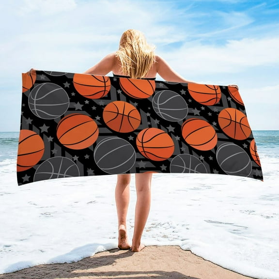 Yhmxh Sand Free Beach Towels, 30x60 Inch Sports Style Microfiber Pool Towels with Basketball Pattern, Oversized Quick Dry Sturdy Beach Towel for Beach, Gym, Pool Party, Vacation