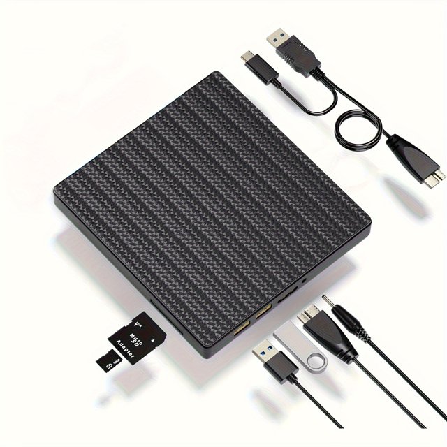MesaSe Portable External CD/DVD Drive for Laptop with SD Card Reader 4 USB Ports USB 3.0 & Type-C High-Speed Optical Disk Drive CD/DVD Burner Compatible with Mac PC Windows 11/10/8/