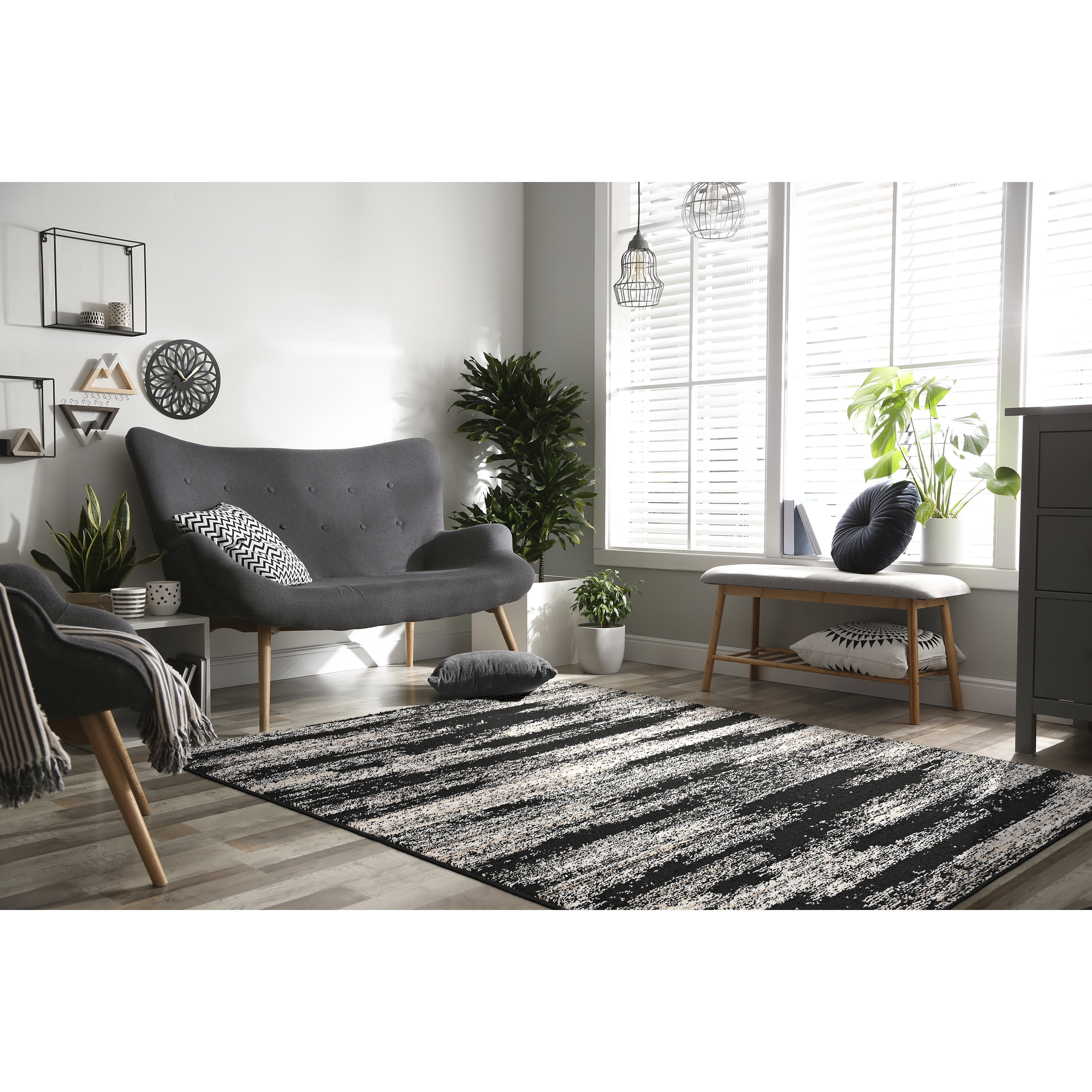 Garland Rug Jasper Black/Earth Tone Indoor Area Rug, 6' x 9'