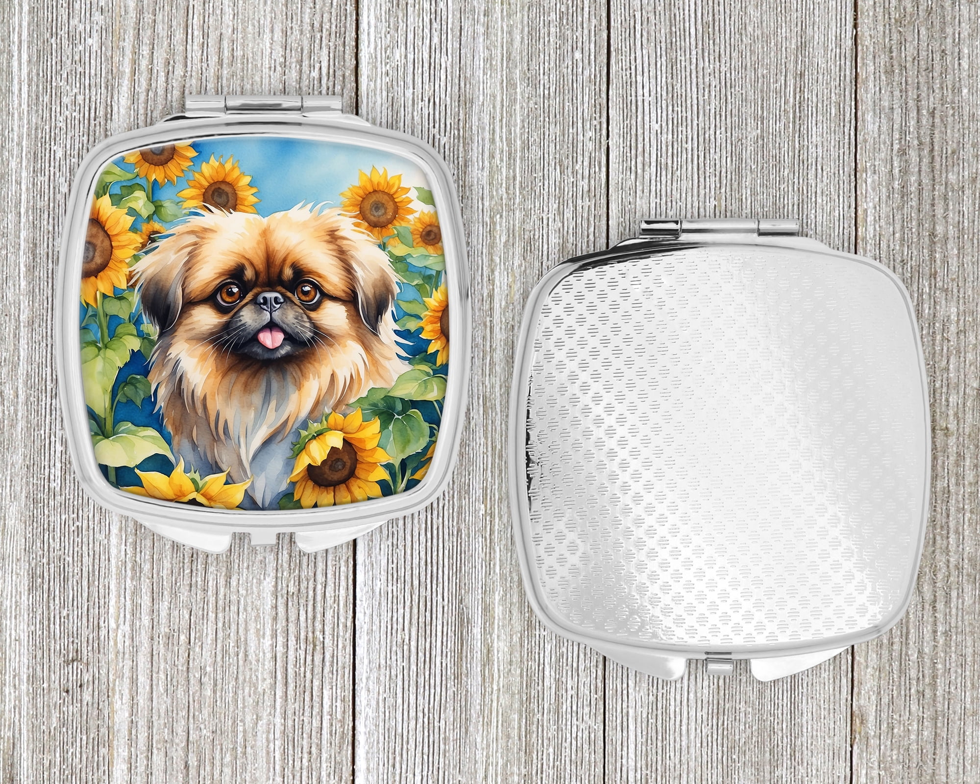 Pekingese in Sunflowers Compact Mirror 2.75 in x 3 in