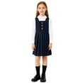 thumbnail image 2 of MKOSPLRT Kids Girls' School Uniform Jumper A-Line Pleated Dresses Solid Sleeveless Pull-on Skirt Flared Overall Dress Knee Length Dress 3-15Y, 2 of 7
