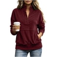 thumbnail image 3 of Ohufall Warm Winter Casual Wear Women's Corduroy Sweatshirt, 1/4 Snap Mock Neck Long Sleeve Oversized Pullover Top With Pockets, 3 of 6