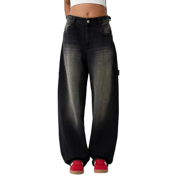 Michellecmm Women Wide Leg Denim Pants Loose Vintage Distressed Jeans Trousers