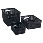Thinkspace Plastic Weave Bin, Small, Black, Pack of 3