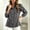 Gray, variant on Women's Solid Denim Shirt Ruffle Collar Button Front Puff 3/4 Sleeve Loose Fit Casual Jean Top White Blue Black Grey Shades, Y2K Jacket Light Blue M