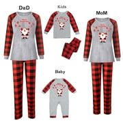 FOCUSNORM Christmas Family Pajamas Set Plaid Santa Print Long Sleeve O-neck Pullover+Trousers/Romper