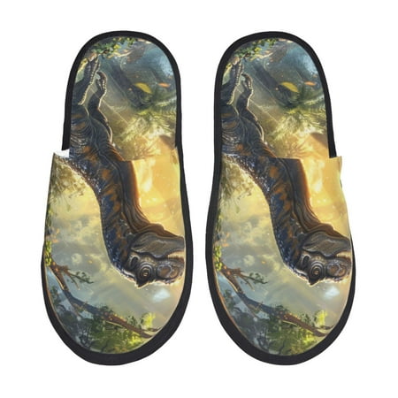 Balery Sunshine Jungle Dinosaur Slient Indoor Furry Fleece Comfort House Shoes Soft Non-Slip Home Shoes Cotton slippers House Slippers-- Medium