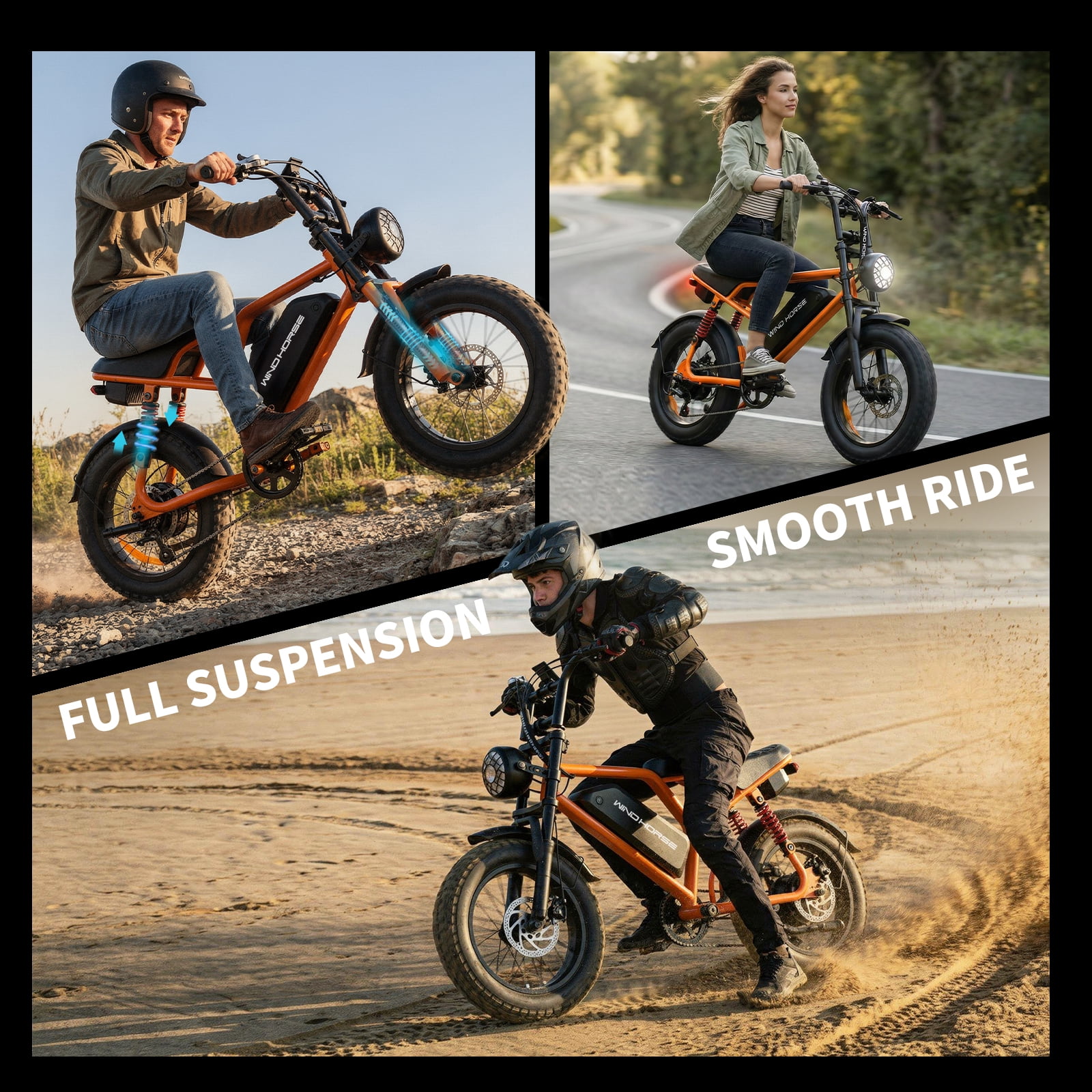 WINDHORSE Electric Bike for Adults, 750W Motor, 20 mph, 48V 15Ah Removable Battery 35-65 Miles Range, 16" Fat Tire E Mountain Bike, Built-in Speaker
